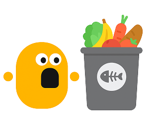 Character with food waste bin