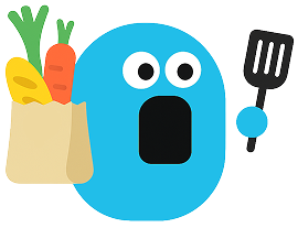 Character with shopping bag and spatula